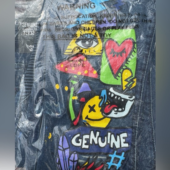 Men’s Denim Pants Graphic Print “Genuine” NWT - Picture 4 of 6